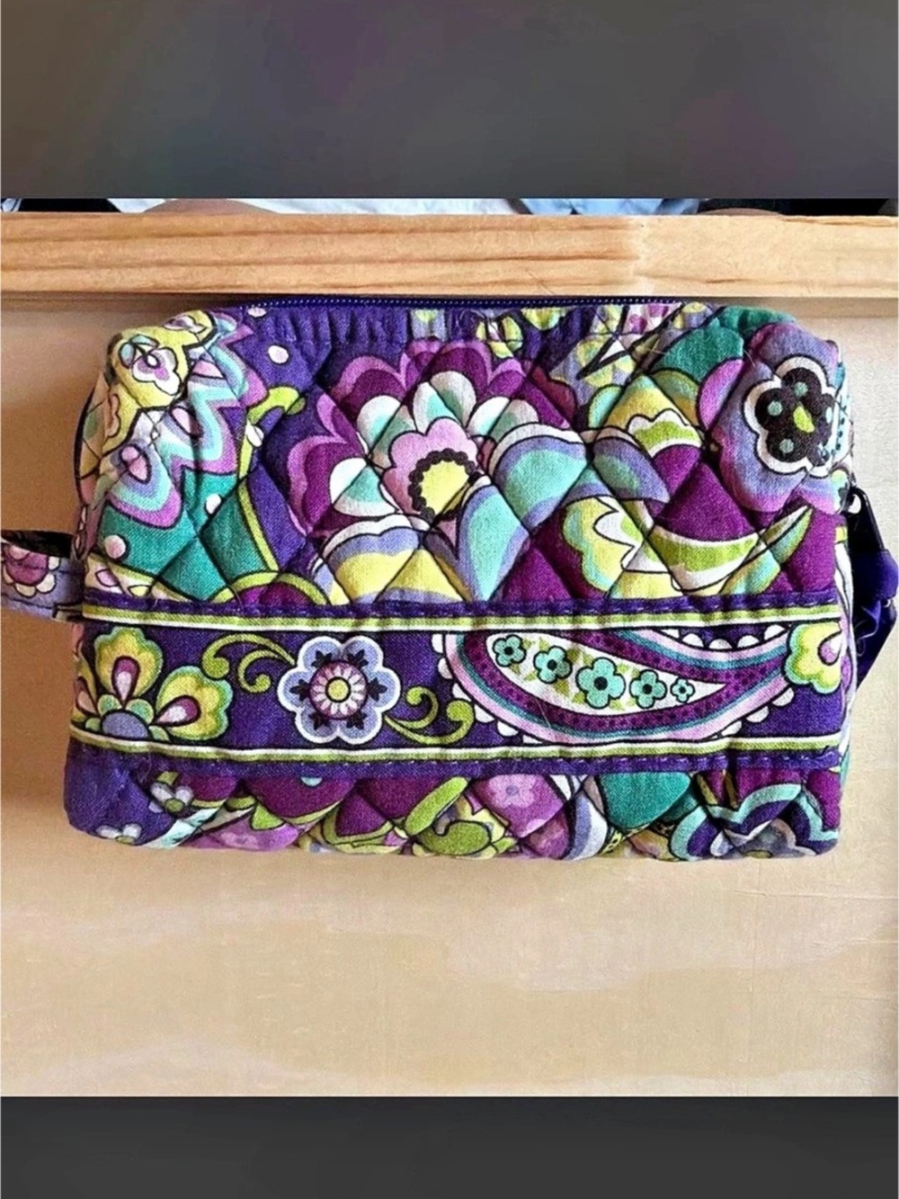 Vera Bradley Small Cosmetic Bag in Purple & Green